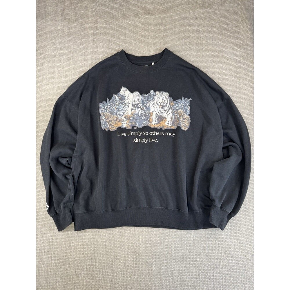 PacSun Retro Vintage 90s Style White Tiger Graphic Oversized Black Sweatshirt OS